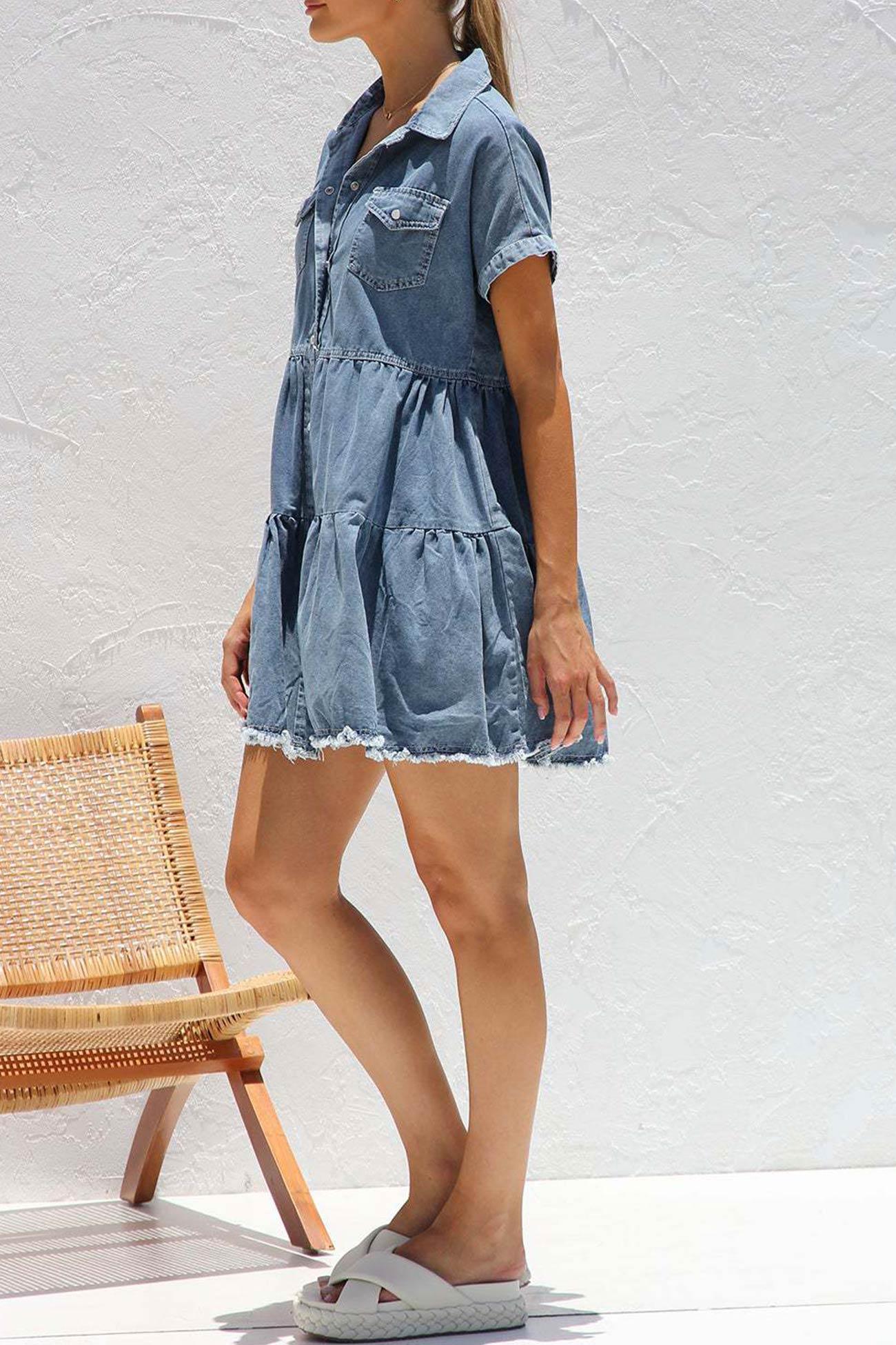 Lotte - short sleeve denim dress - ZyraLux