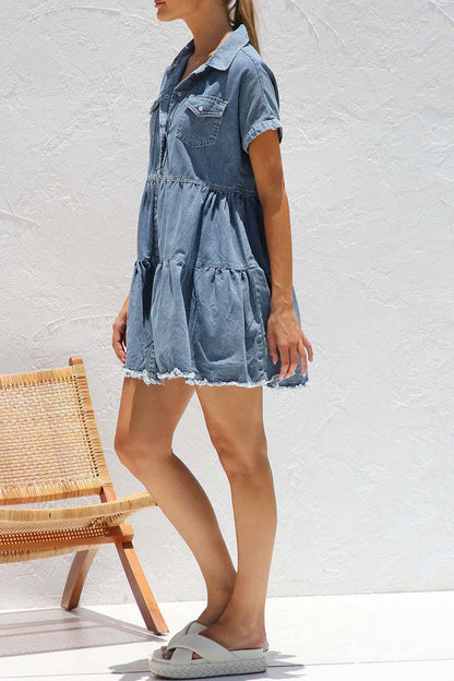 Lotte - short sleeve denim dress - ZyraLux