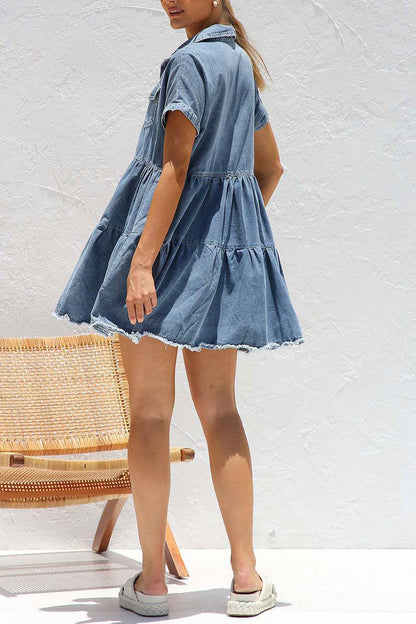 Lotte - short sleeve denim dress - ZyraLux