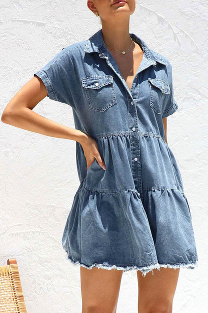 Lotte - short sleeve denim dress - ZyraLux