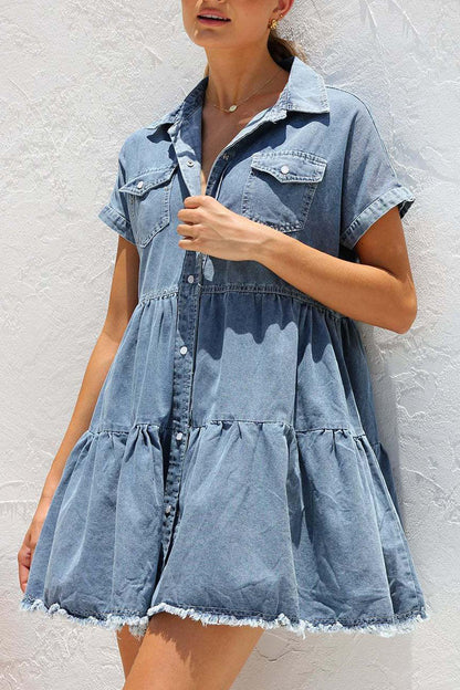 Lotte - short sleeve denim dress - ZyraLux