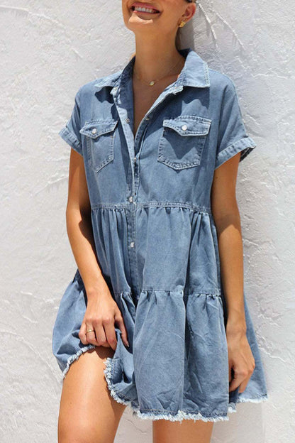 Lotte - short sleeve denim dress - ZyraLux