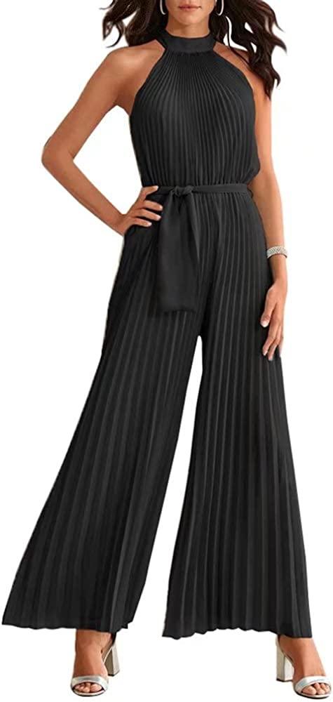 Pleated Chic Black Halter Sleeveless Jumpsuit - ZyraLux Jumpsuit