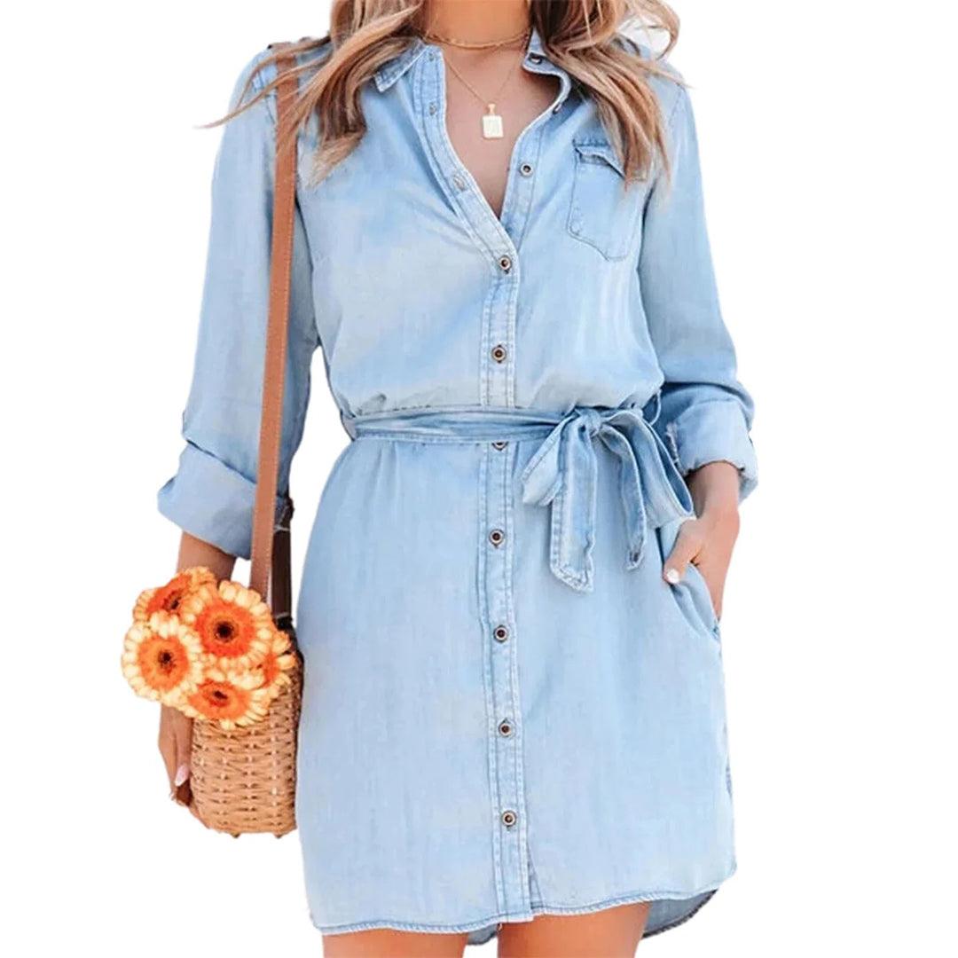 Casual Denim Shirt Dress | Everyday Wear | Cotton Blend | Multiple Colors - ZyraLux Kleding en accessoires