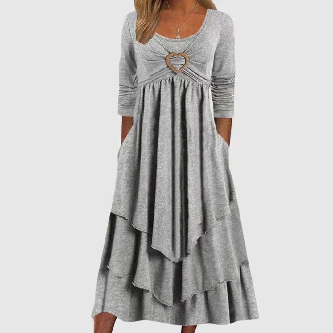 Romantic Heart Detail Midi Dress | Grey | Polyester | Ideal for Casual Events - ZyraLux Kleding en accessoires