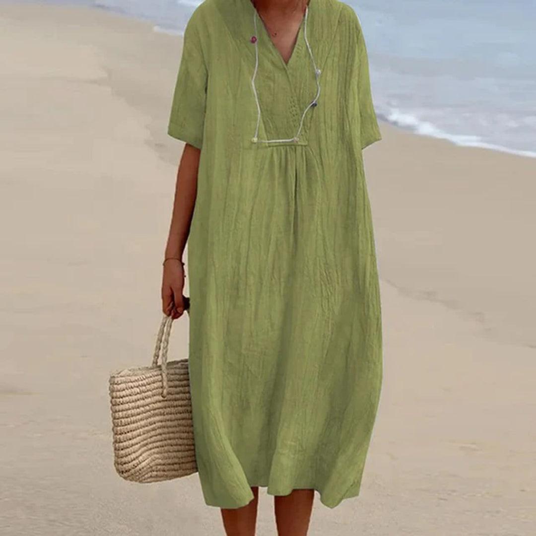 Relaxed Beach Dress | Multi | Linen | Perfect for Beach Days - ZyraLux Kleding en accessoires