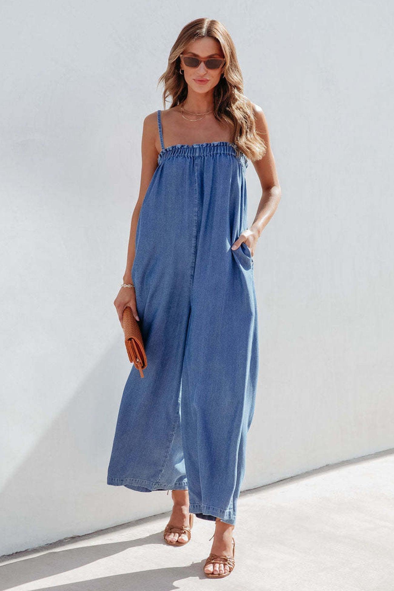 Mia - loose high-waist wide-leg jumpsuit overalls - ZyraLux