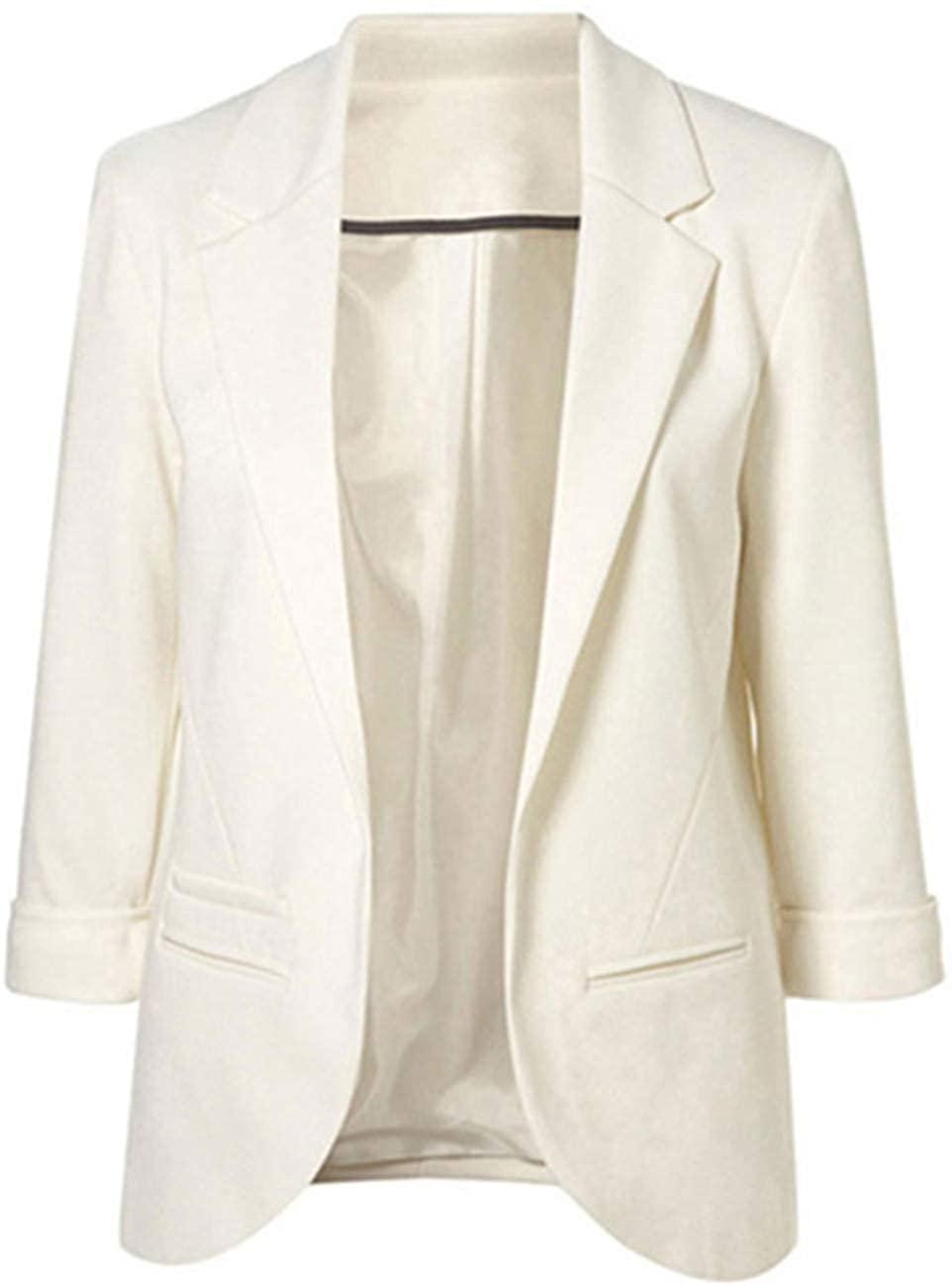 Open Front 3/4 Sleeve Notched Lapel Office Blazer - ZyraLux