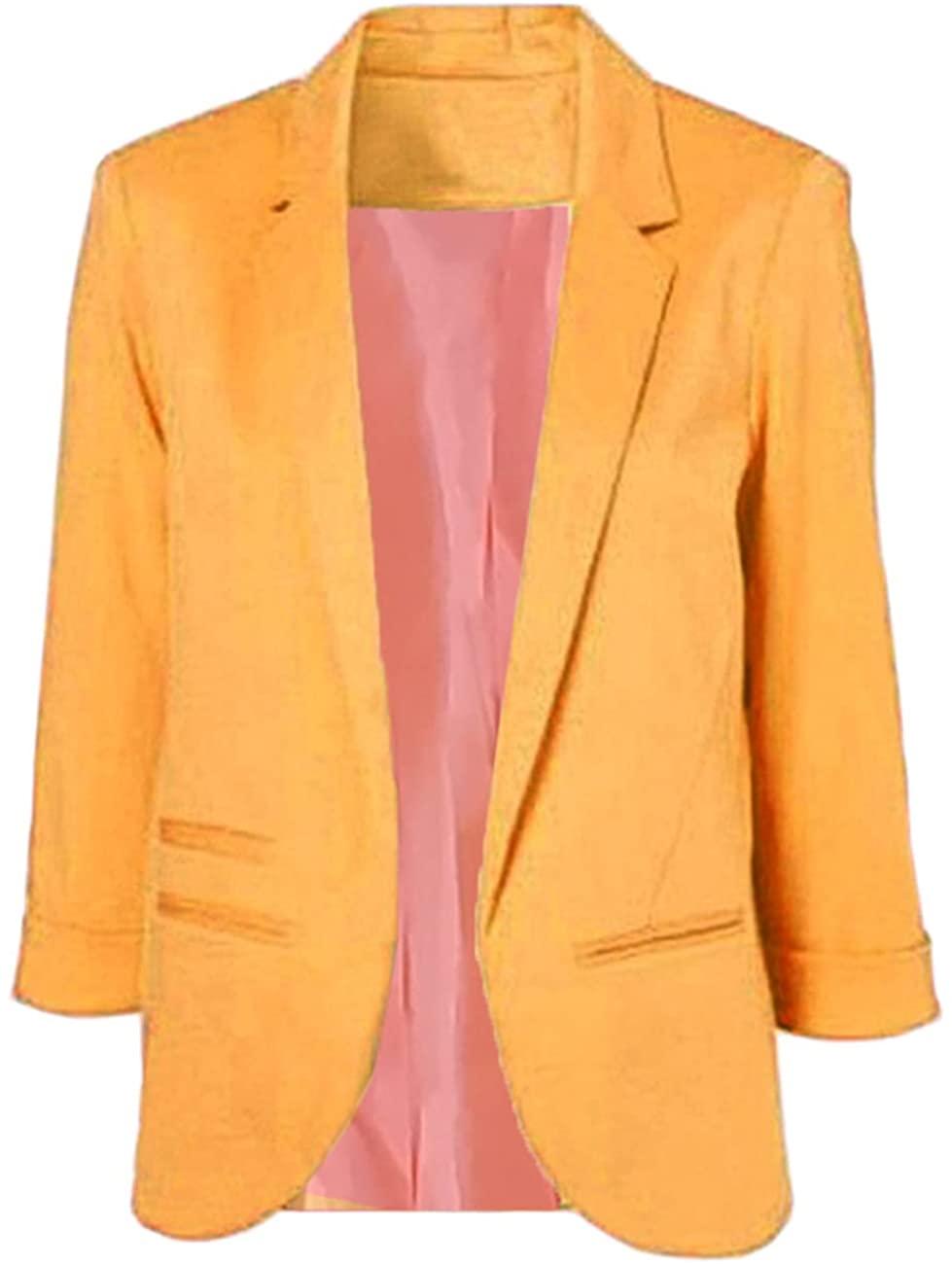 Open Front 3/4 Sleeve Notched Lapel Office Blazer - ZyraLux