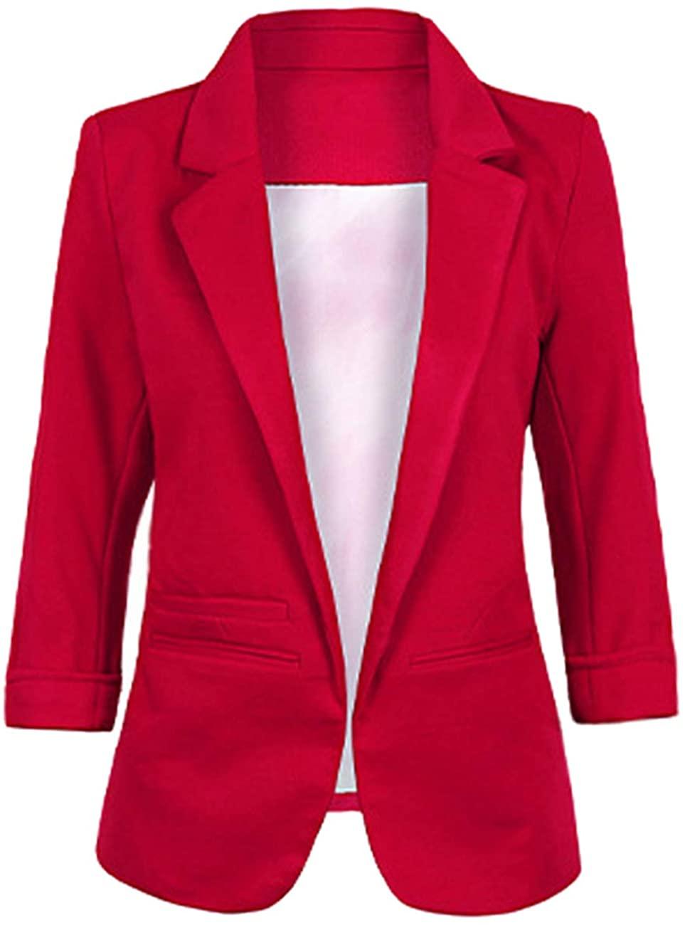 Open Front 3/4 Sleeve Notched Lapel Office Blazer - ZyraLux