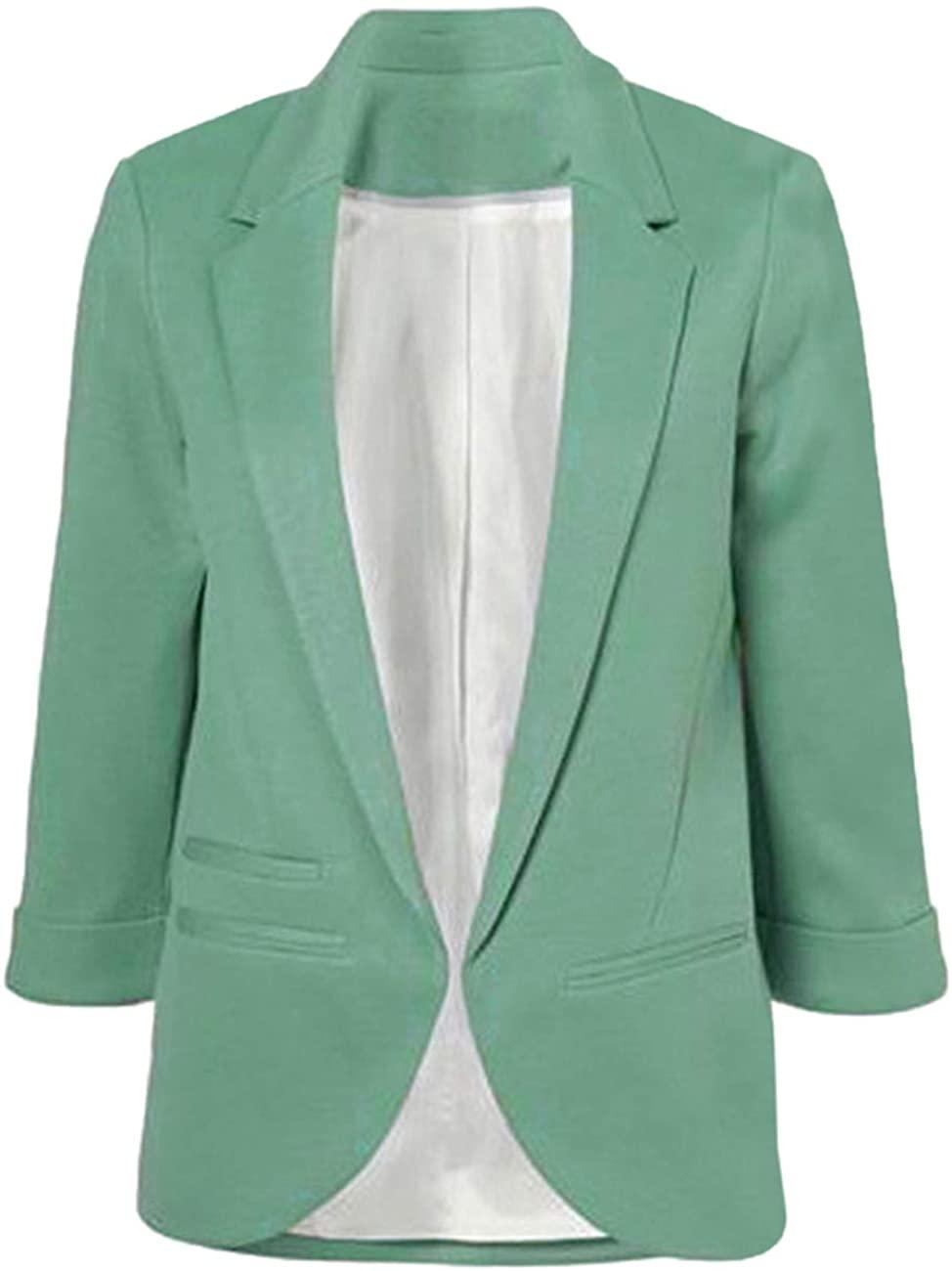 Open Front 3/4 Sleeve Notched Lapel Office Blazer - ZyraLux