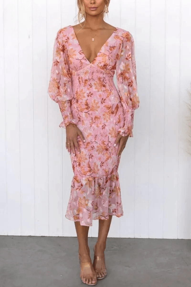 Aylin | Elegant Floral Midi Dress - ZyraLux Dresses