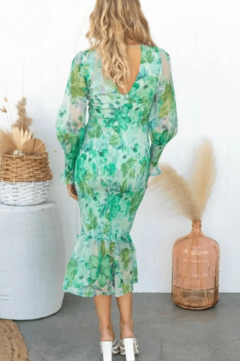 Aylin | Elegant Floral Midi Dress - ZyraLux Dresses