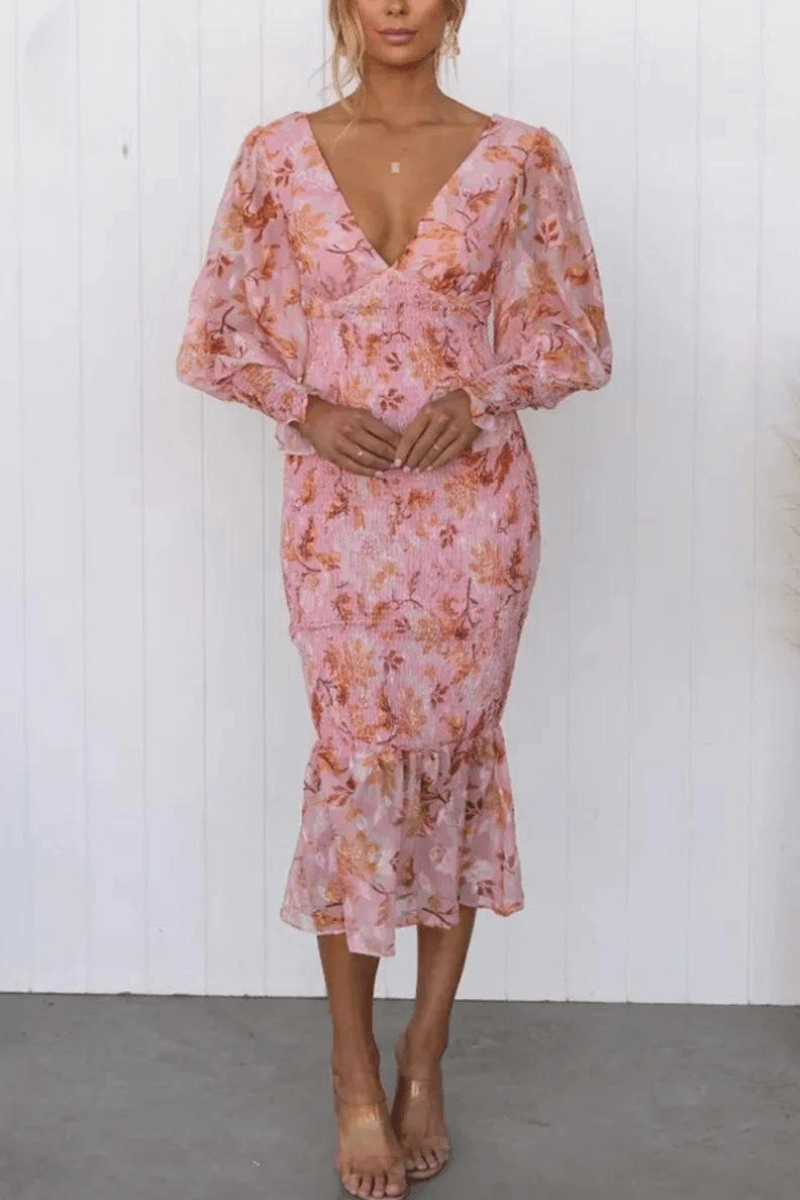 Aylin | Elegant Floral Midi Dress - ZyraLux Dresses