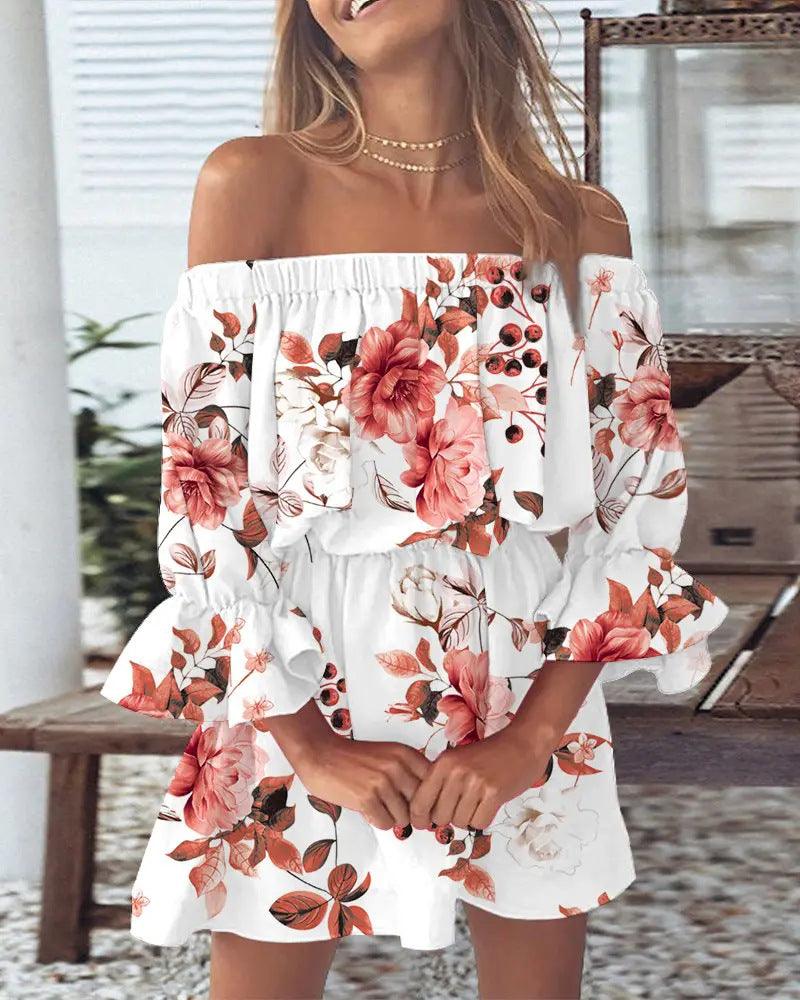 Brooke - off shoulder printed dress - ZyraLux