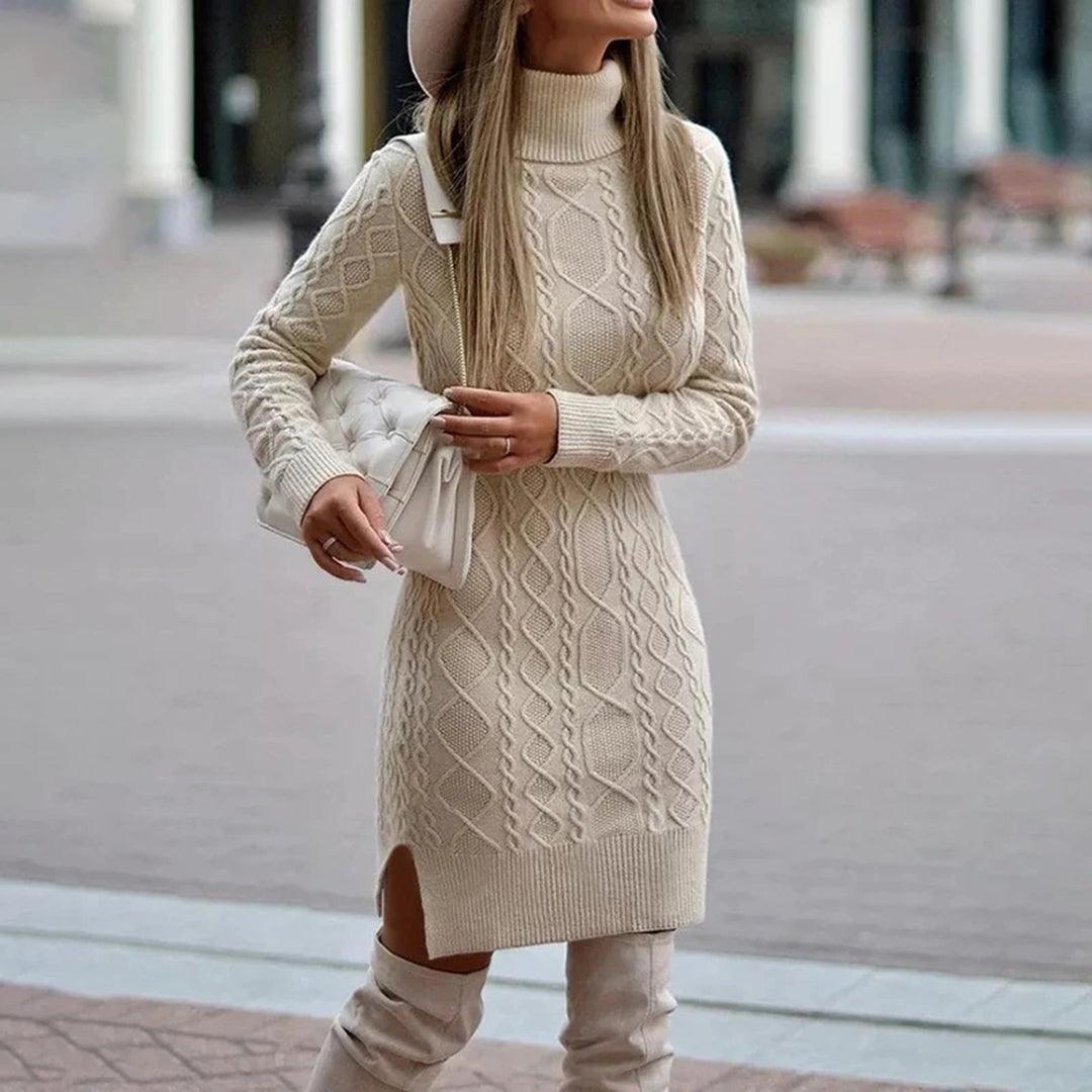 fdNalani Cable Knit Turtleneck Dress | Cozy Knit | Elegant and Warm - ZyraLux Kleding en accessoires