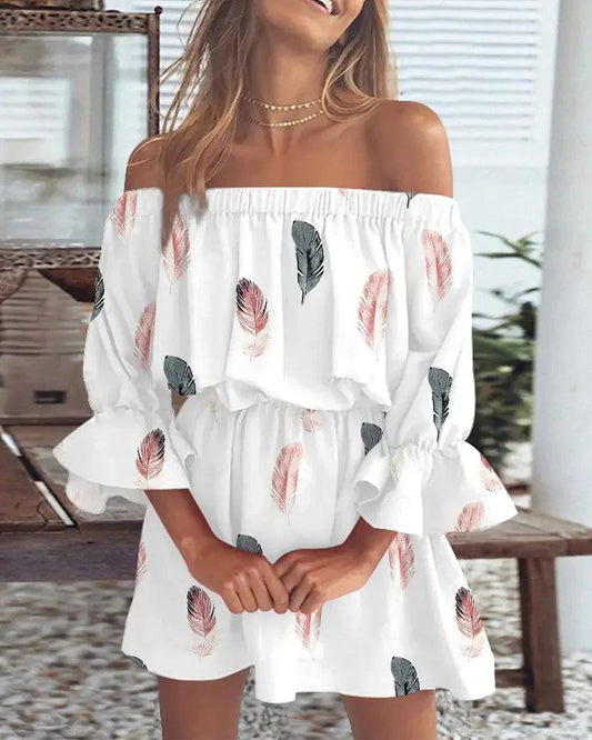 Off-Shoulder Printed Dress | Floral | Cotton | Light and Breezy - ZyraLux Kleding en accessoires