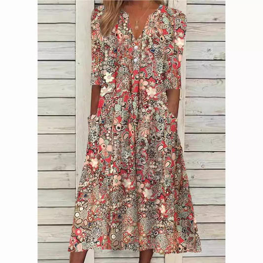 Boho Bloom Maxi Dress | Multicolor | Casual | Cotton Blend - ZyraLux Kleding en accessoires