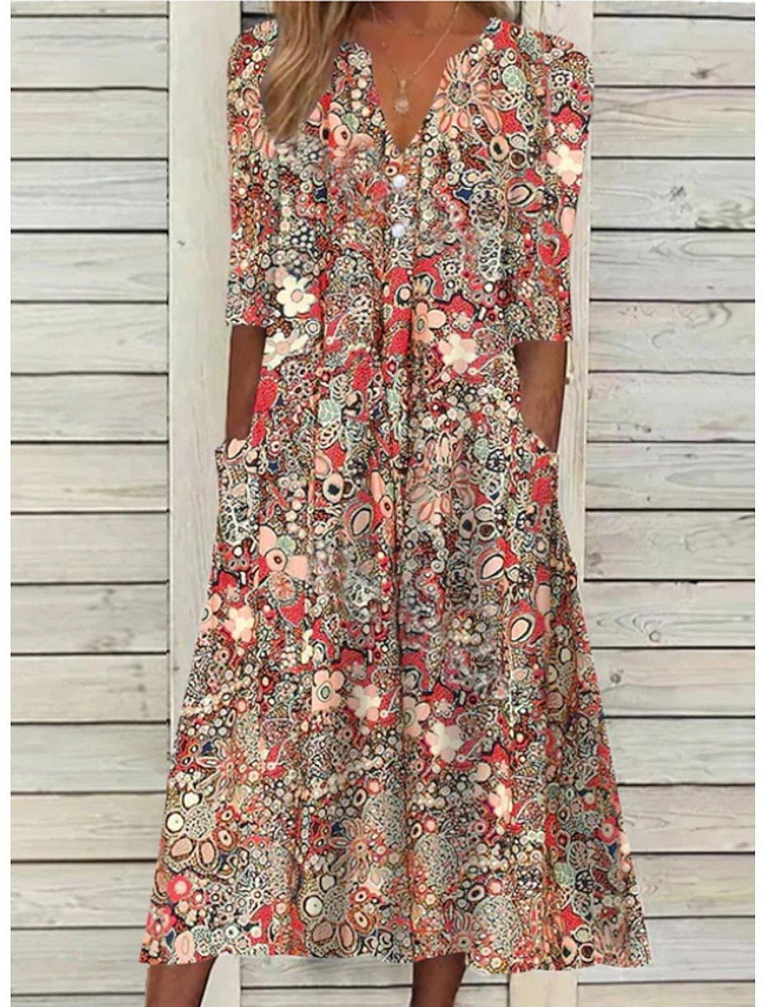 Boho Bloom Maxi Dress | Multicolor | Casual | Cotton Blend - ZyraLux Kleding en accessoires