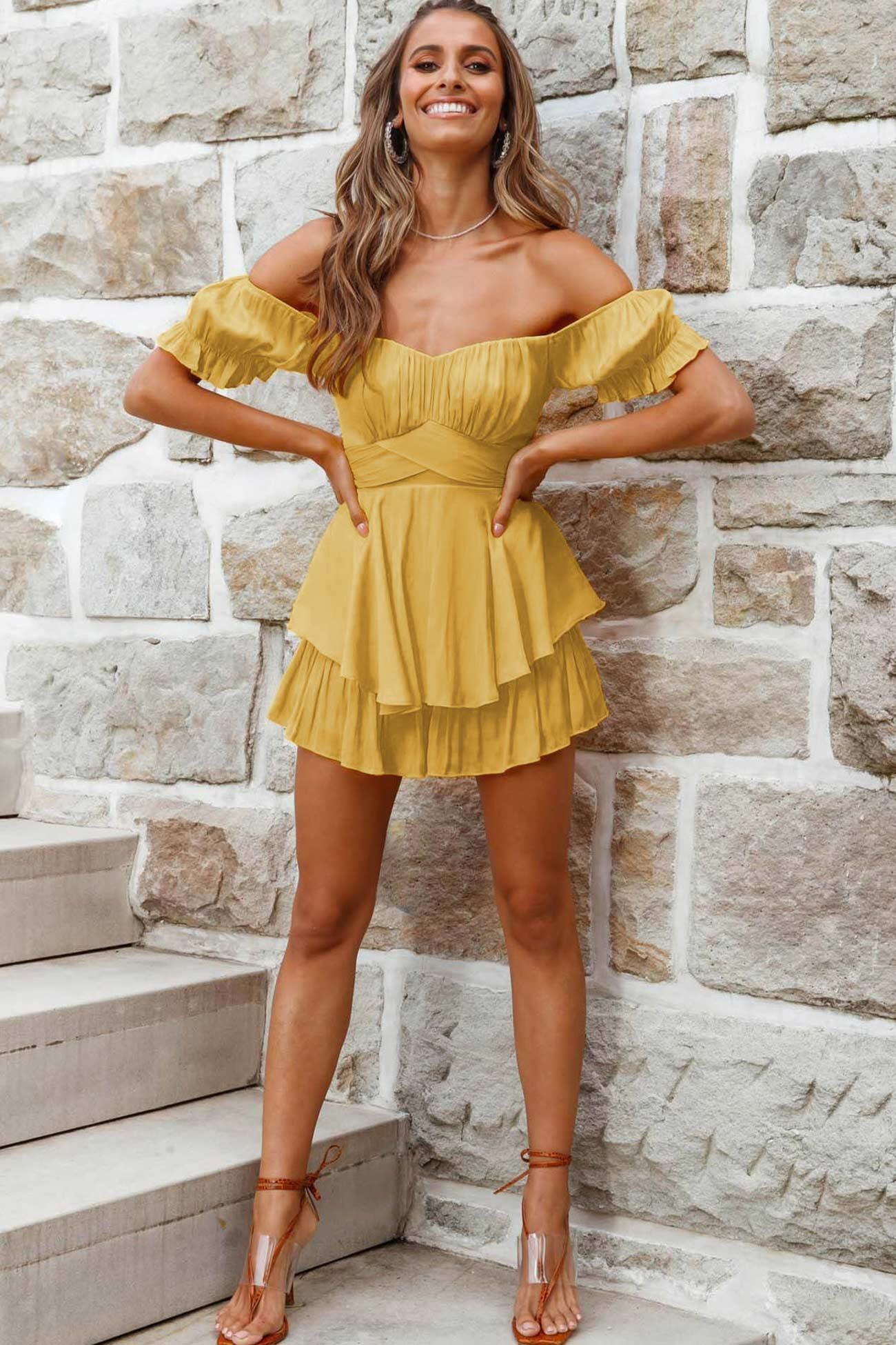 Marjorie - off shoulder tie back ruffled rompers - ZyraLux