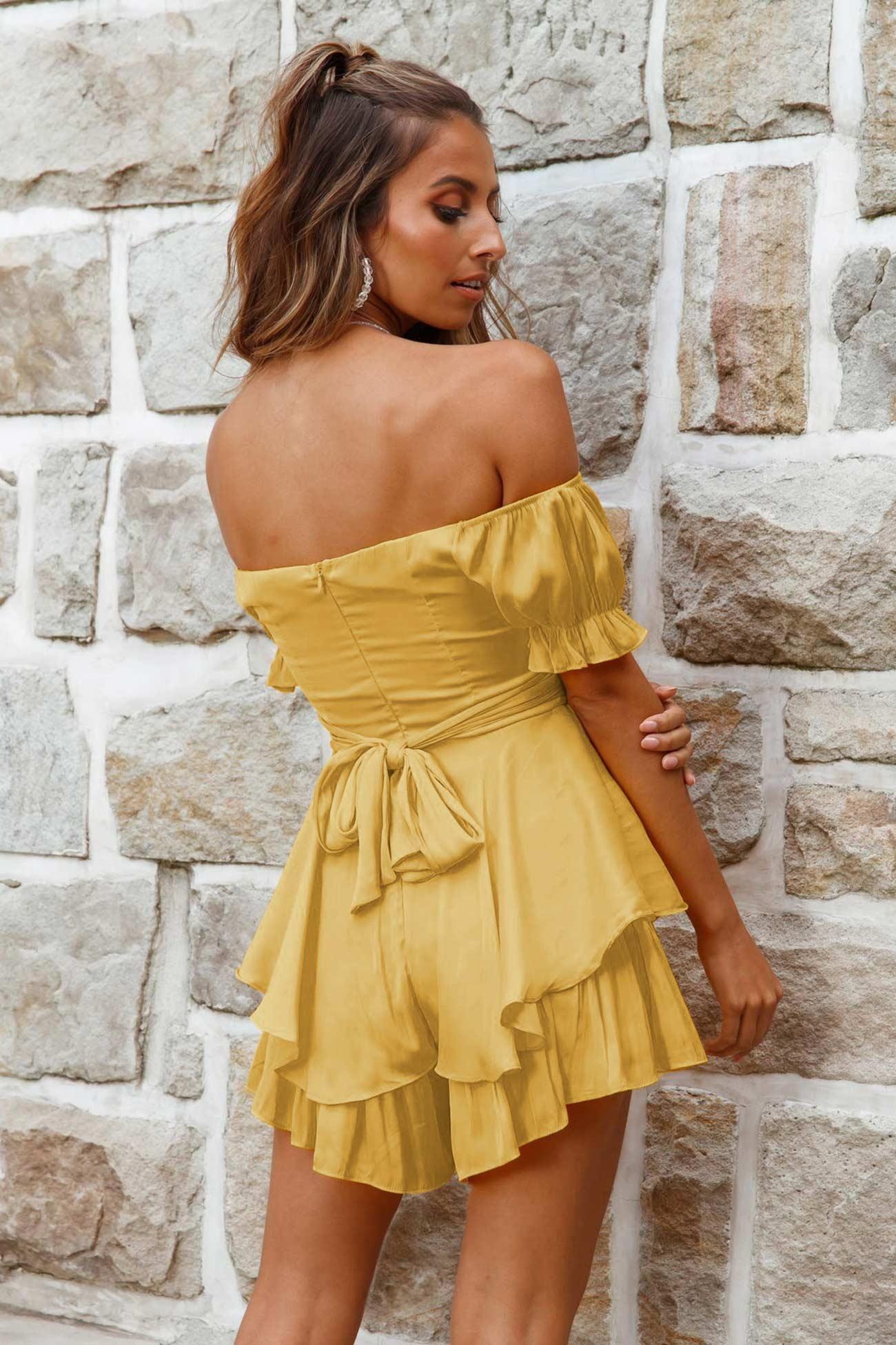 Marjorie - off shoulder tie back ruffled rompers - ZyraLux