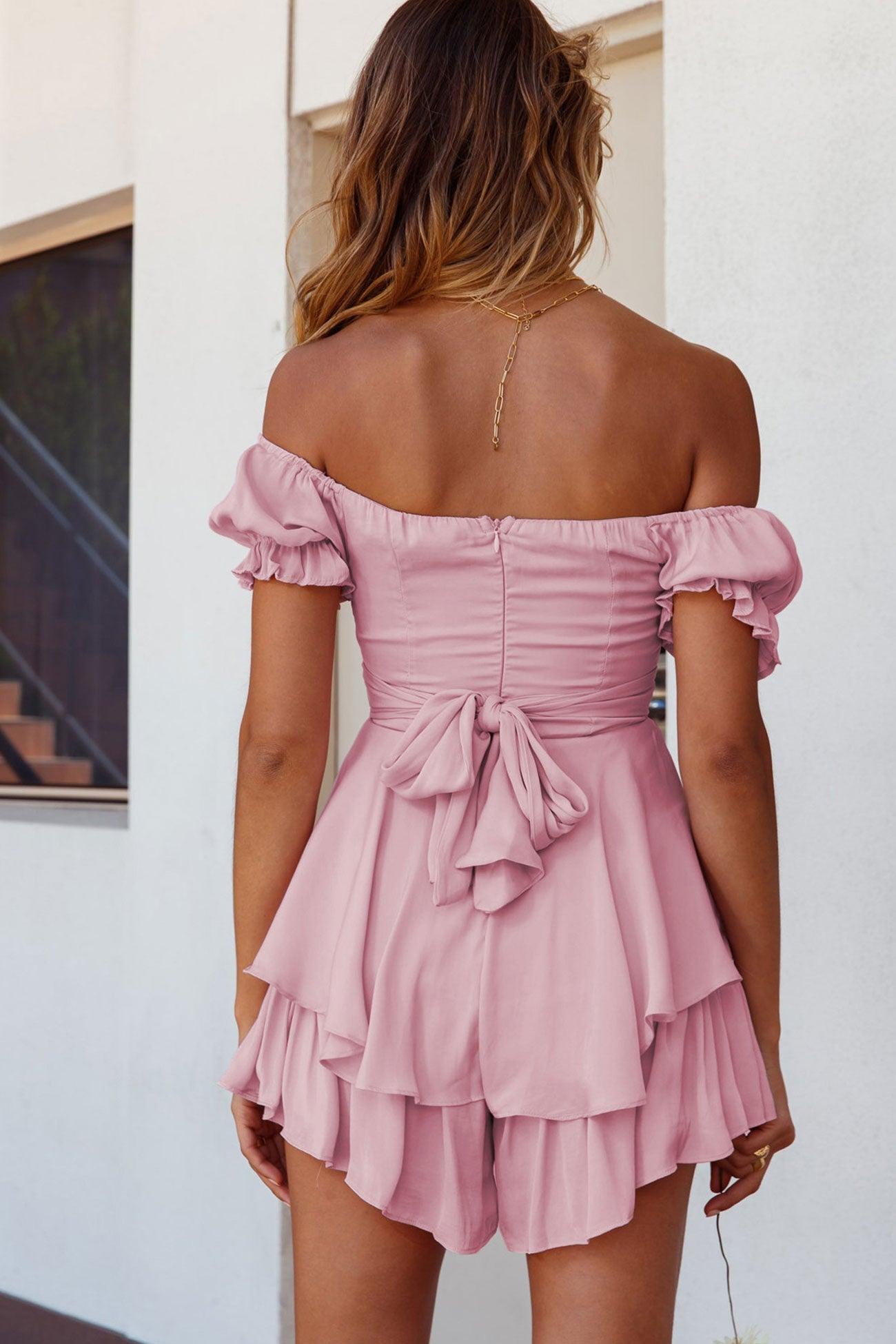 Marjorie - off shoulder tie back ruffled rompers - ZyraLux