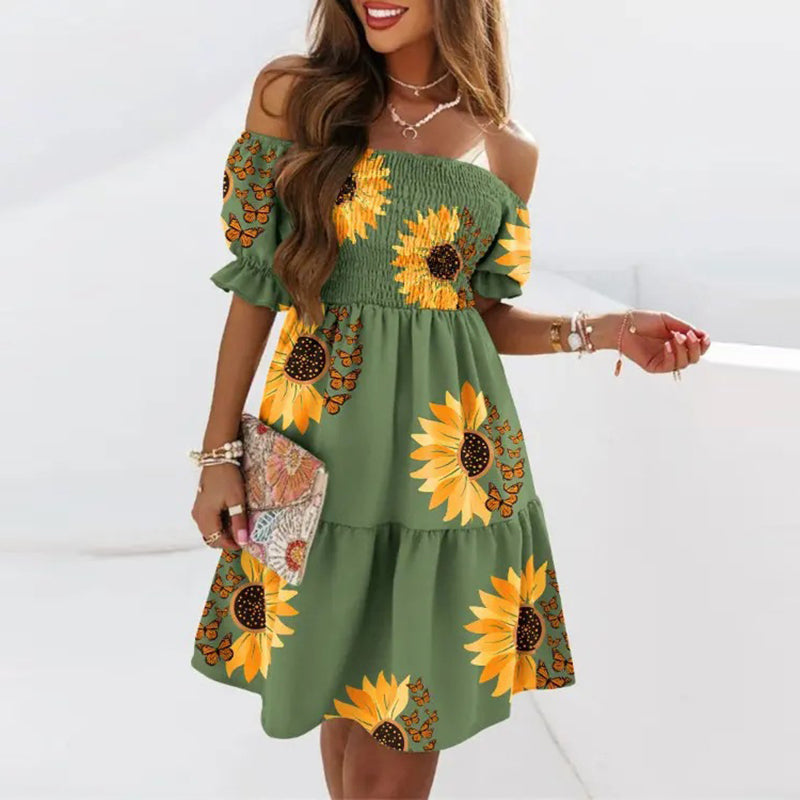 Off-the-shoulder jurk met print