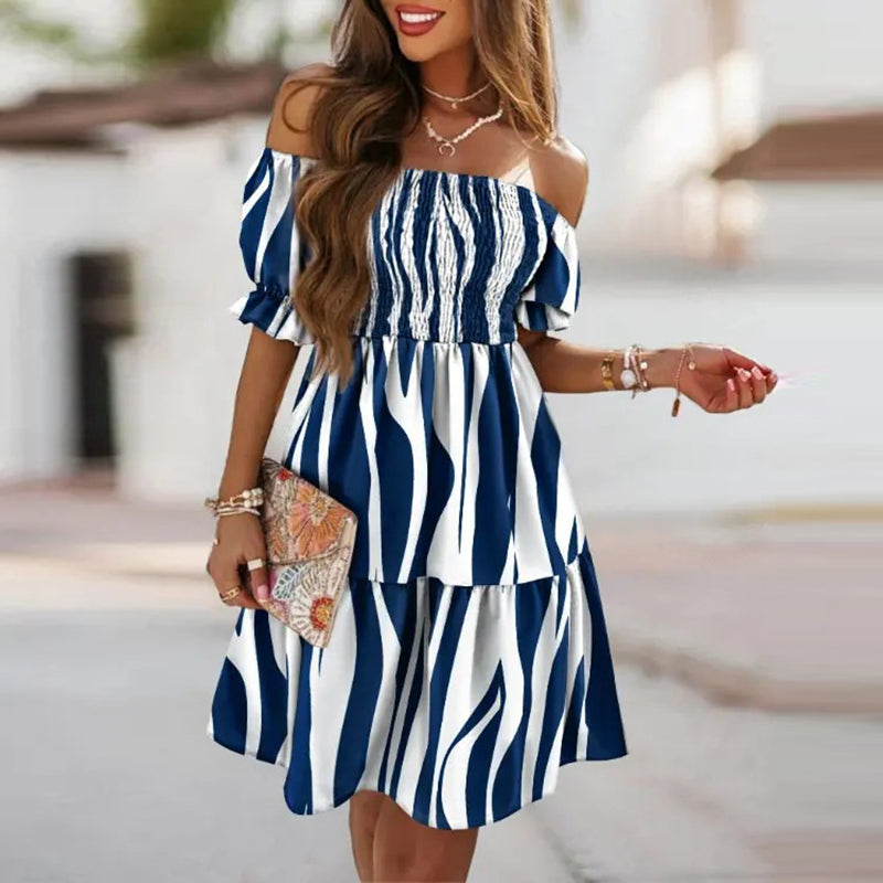 Off-the-shoulder jurk met print