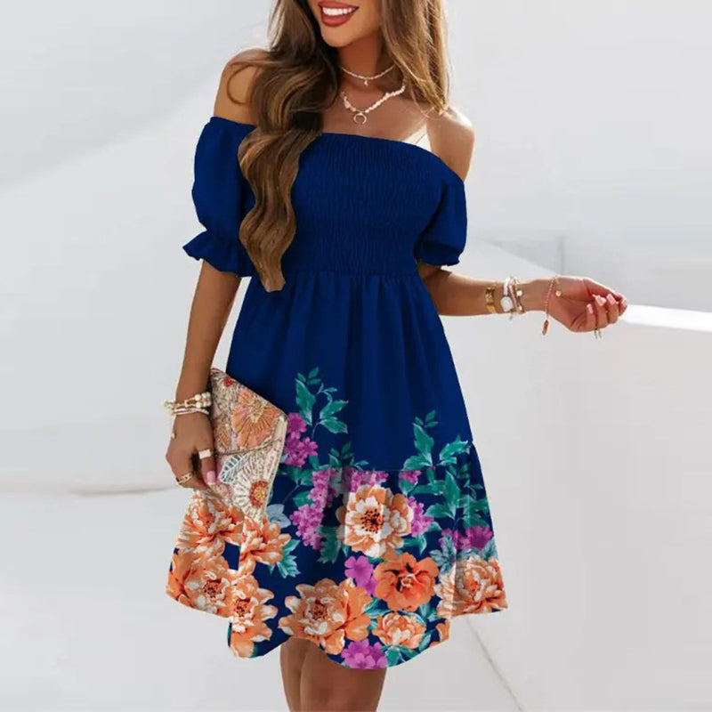 Off-the-shoulder jurk met print