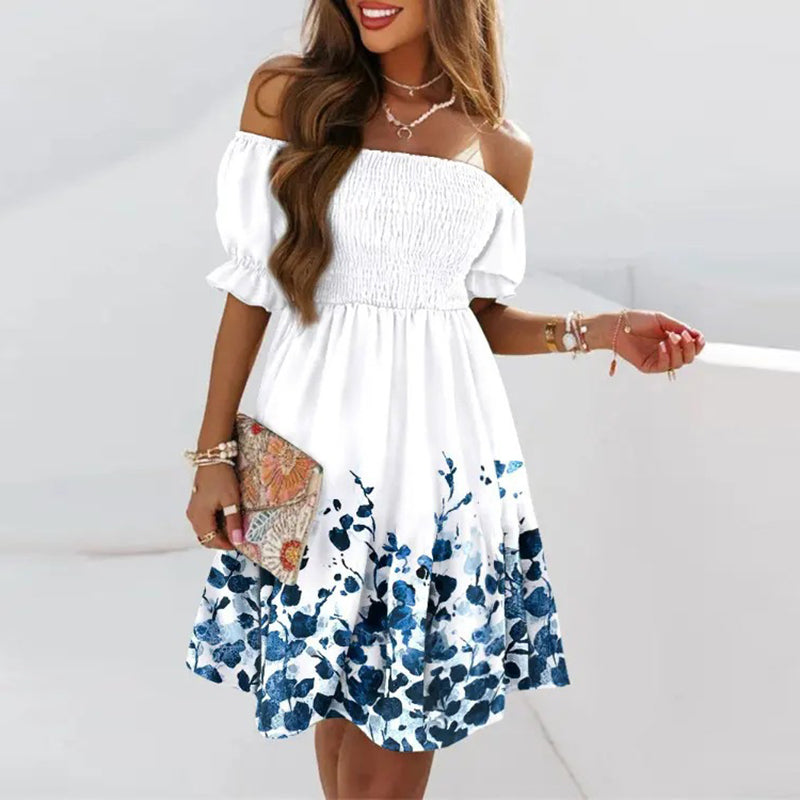 Off-the-shoulder jurk met print