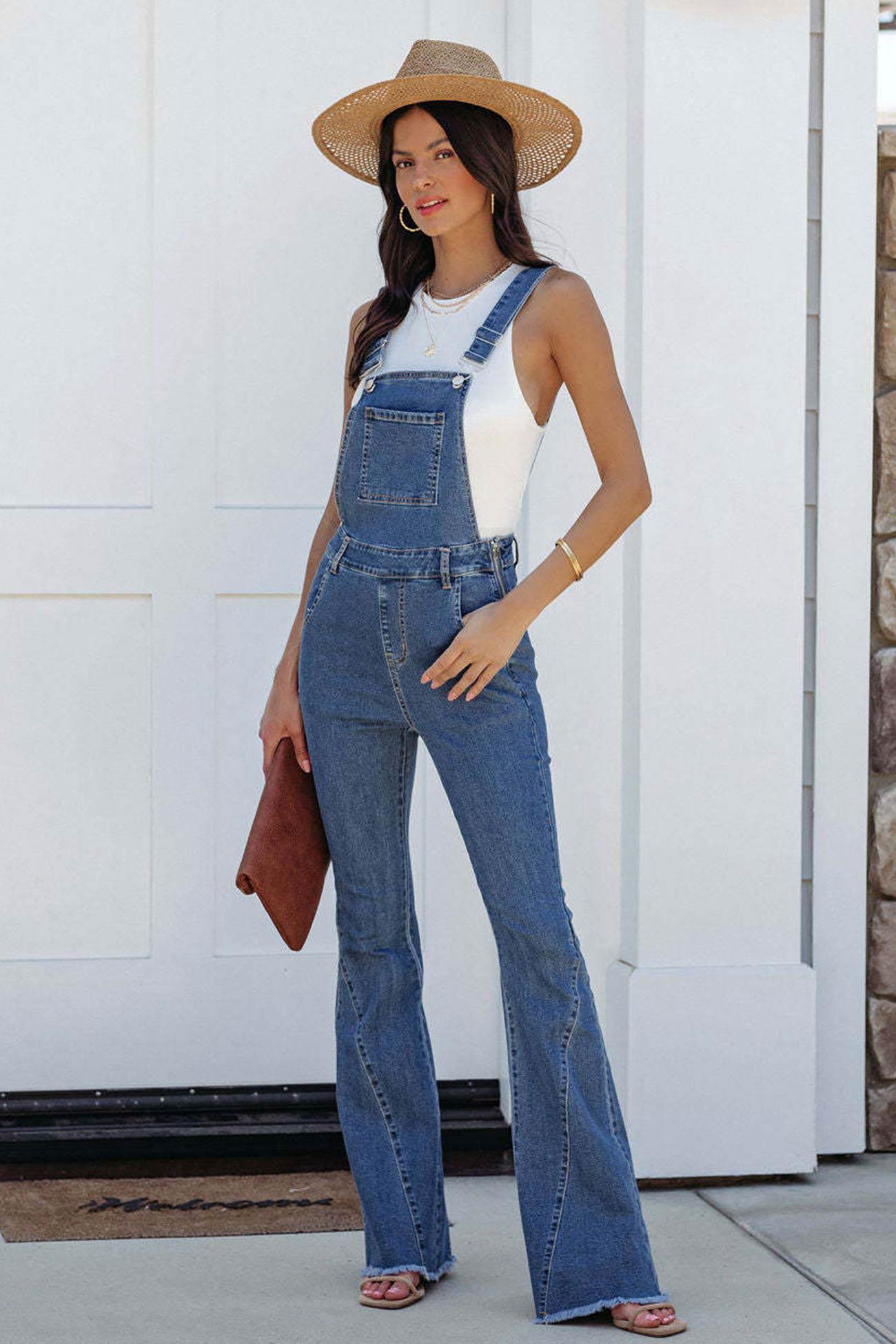 Erich - open back flared denim jumpsuits - ZyraLux