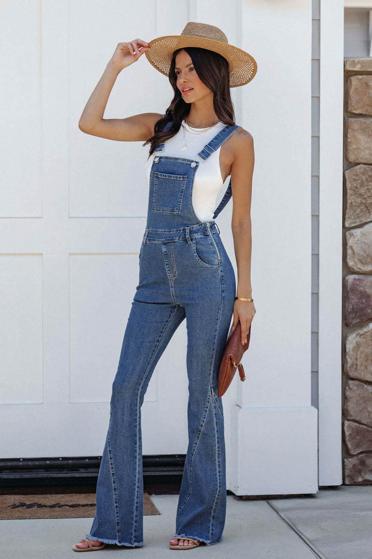 Erich - open back flared denim jumpsuits - ZyraLux