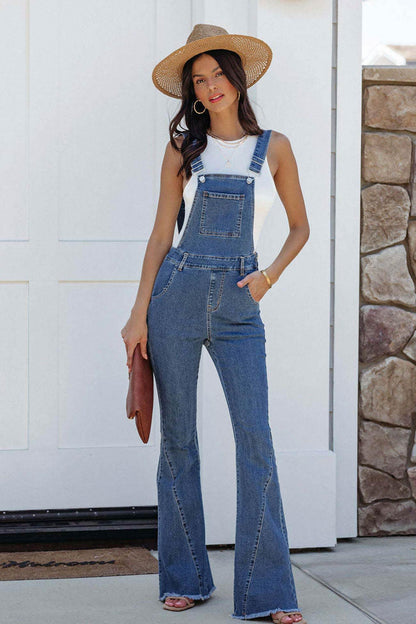 Erich - open back flared denim jumpsuits - ZyraLux