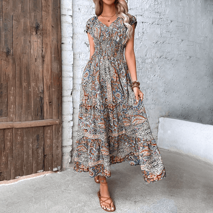 Bohemian Paisley Maxi Dress | Green | Rayon | Perfect for Casual Outings - ZyraLux Kleding en accessoires