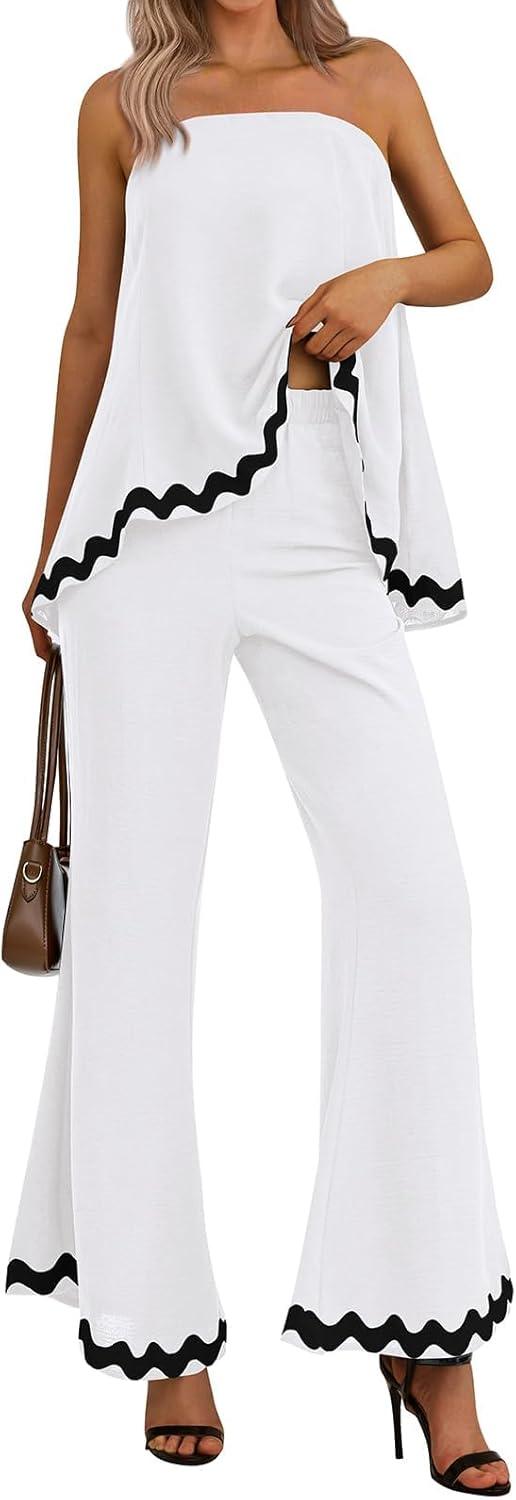 Pretty Trim White/Black Strapless 2pc Jumpsuit - ZyraLux