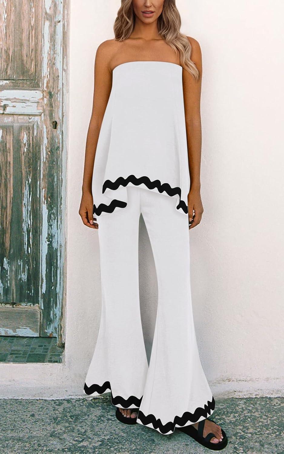 Pretty Trim White/Black Strapless 2pc Jumpsuit - ZyraLux