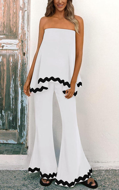 Pretty Trim White/Black Strapless 2pc Jumpsuit - ZyraLux