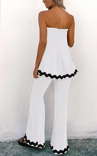 Pretty Trim White/Black Strapless 2pc Jumpsuit - ZyraLux