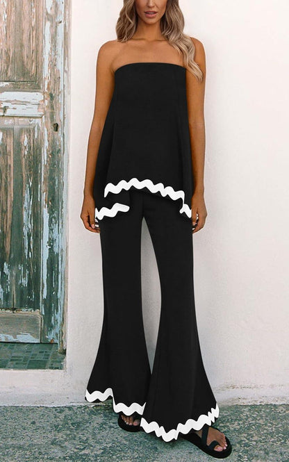 Pretty Trim Black/White Strapless 2pc Jumpsuit - ZyraLux