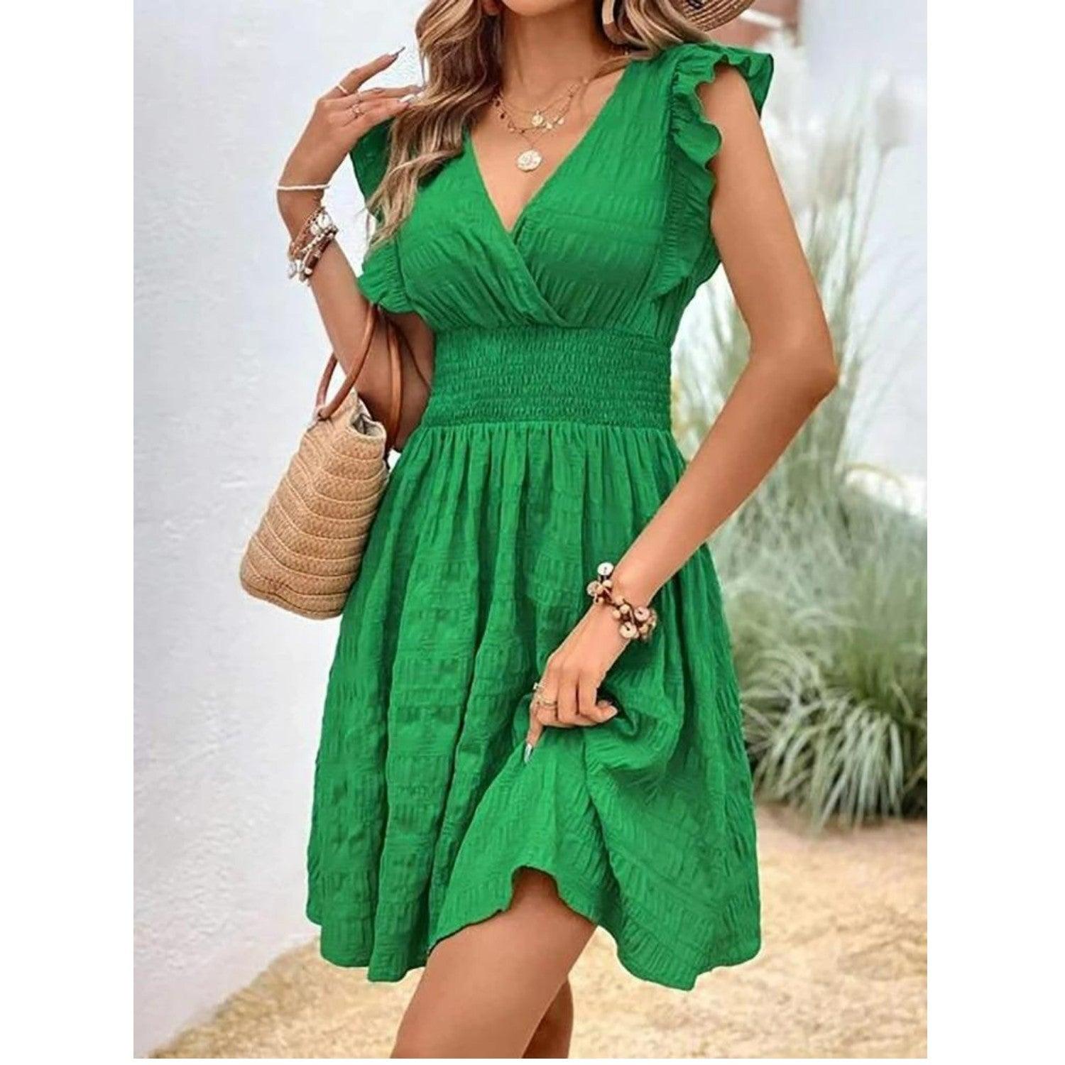 Ruffled Sleeve Summer Dress | Multiple Colors | Cotton Blend | Ideal for Casual Outings - ZyraLux Kleding en accessoires