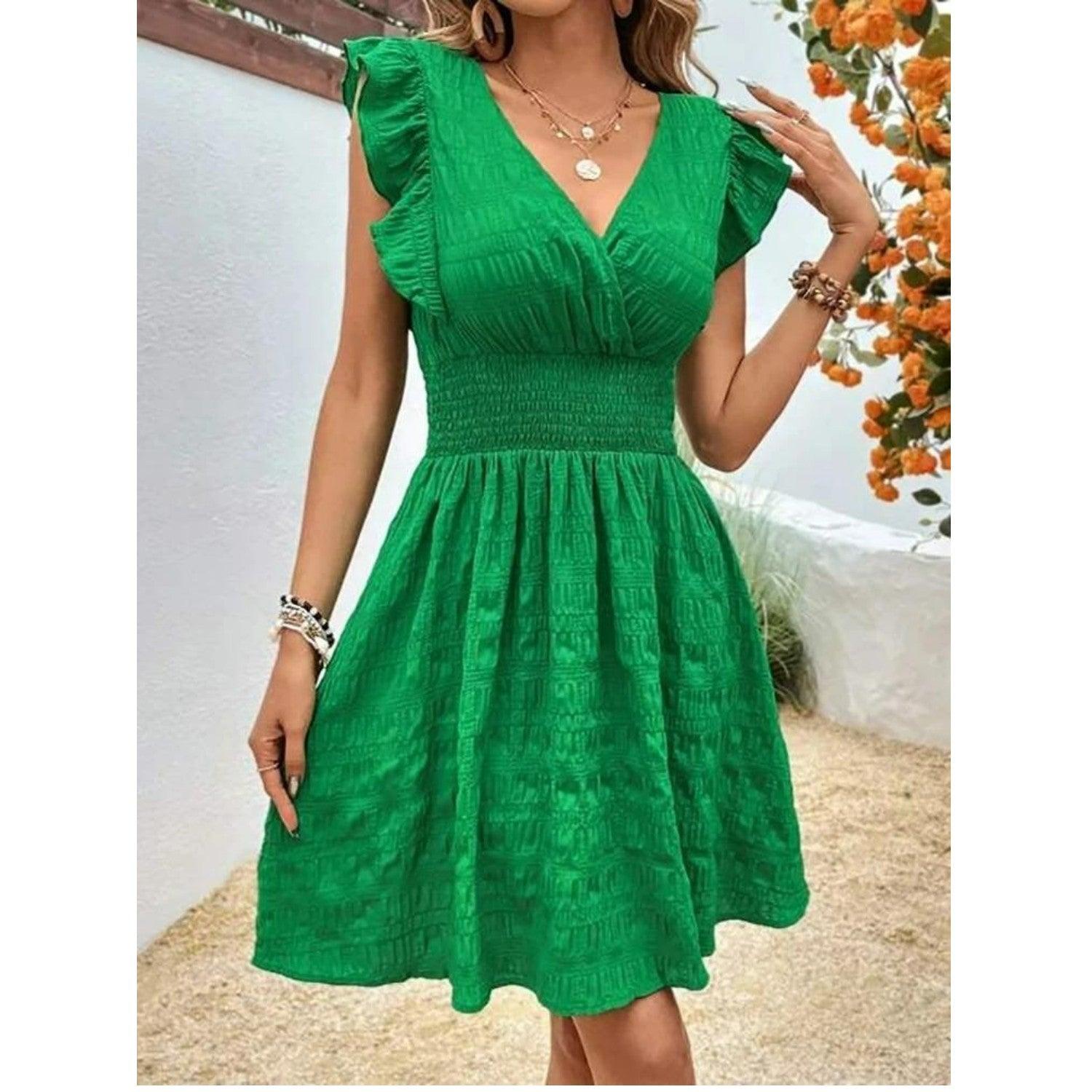 Ruffled Sleeve Summer Dress | Multiple Colors | Cotton Blend | Ideal for Casual Outings - ZyraLux Kleding en accessoires