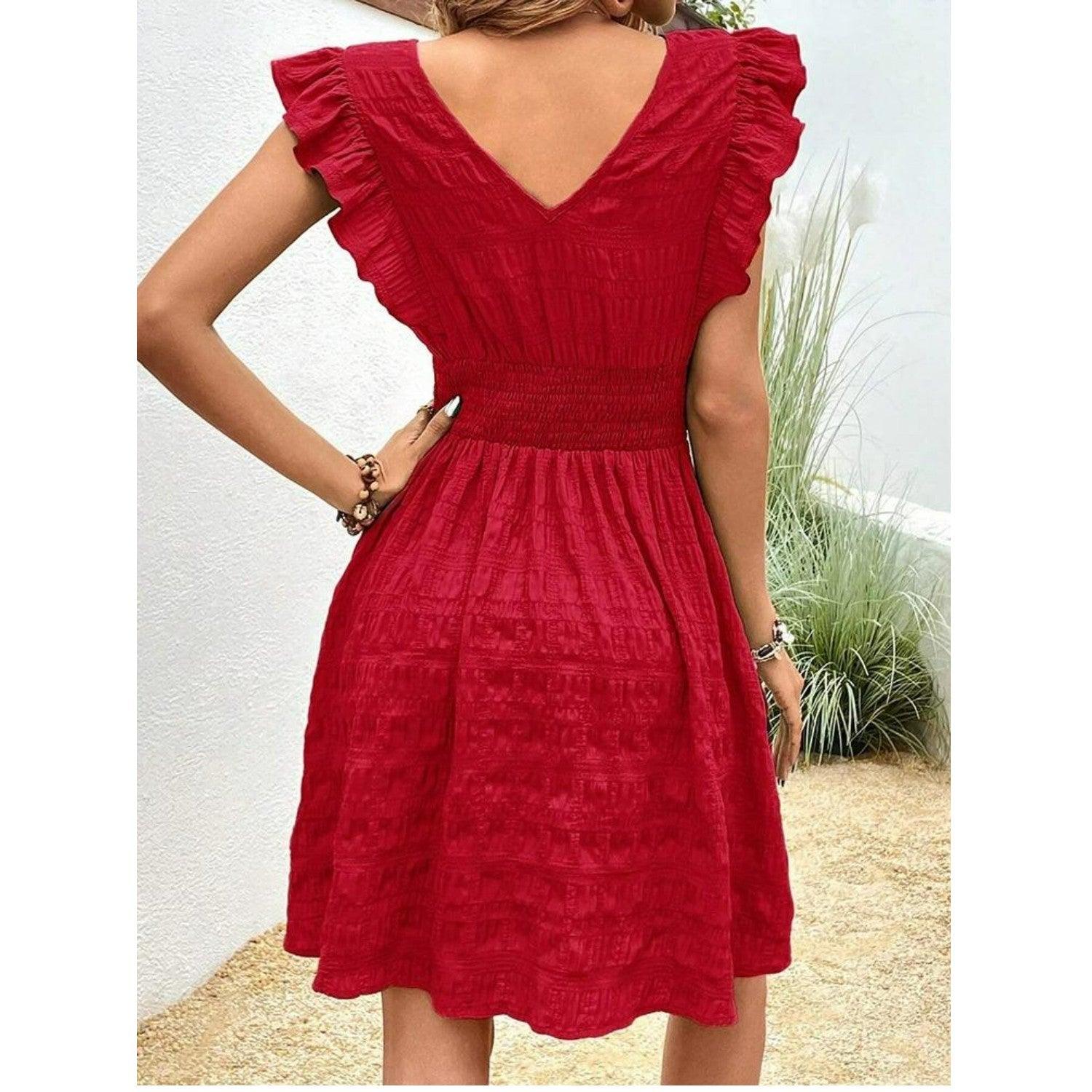 Ruffled Sleeve Summer Dress | Multiple Colors | Cotton Blend | Ideal for Casual Outings - ZyraLux Kleding en accessoires