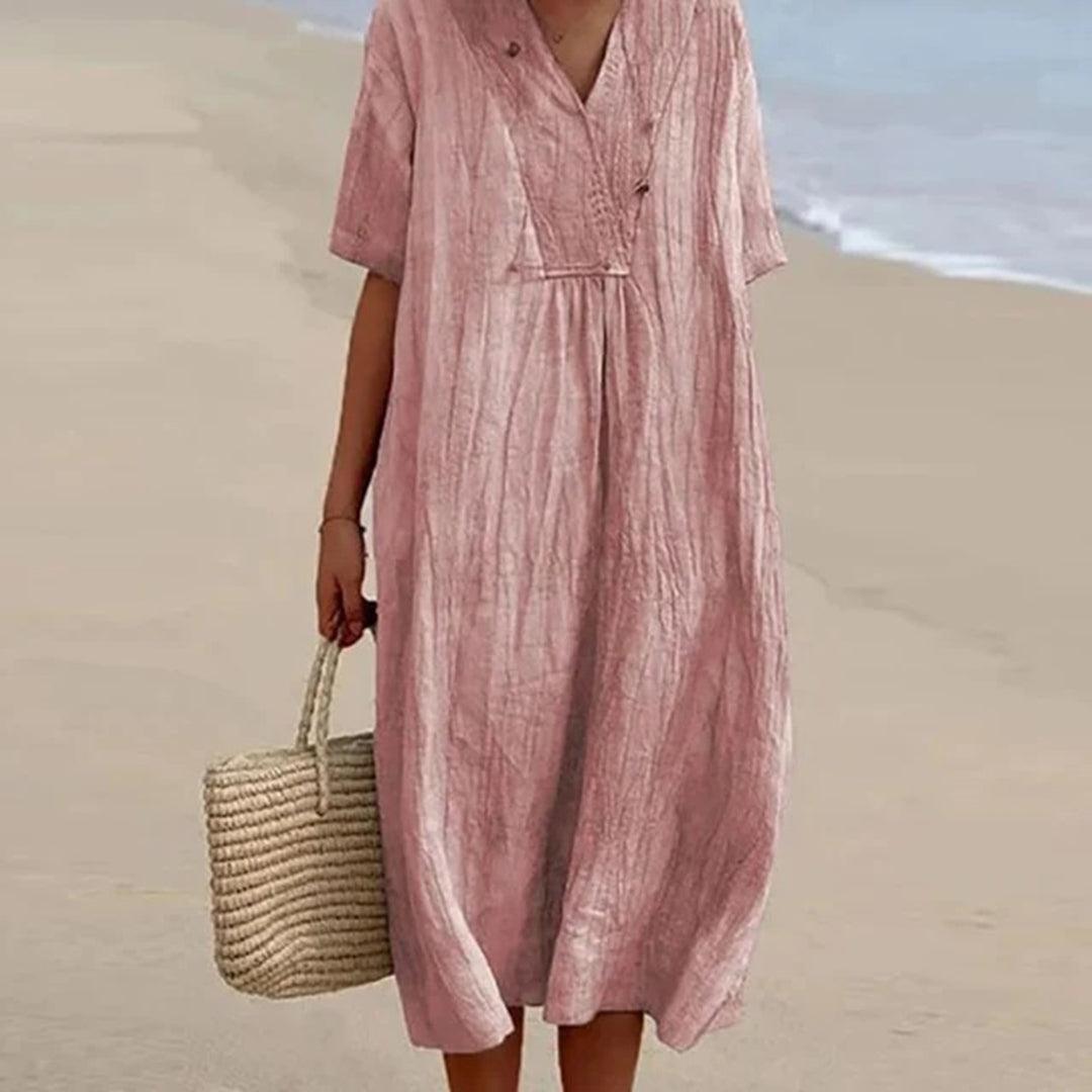 Relaxed Beach Dress | Multi | Linen | Perfect for Beach Days - ZyraLux Kleding en accessoires