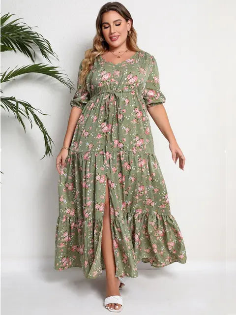 Annabelle - plus size bloemenprint jurk met halve split