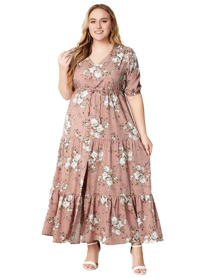 Annabelle - plus size bloemenprint jurk met halve split