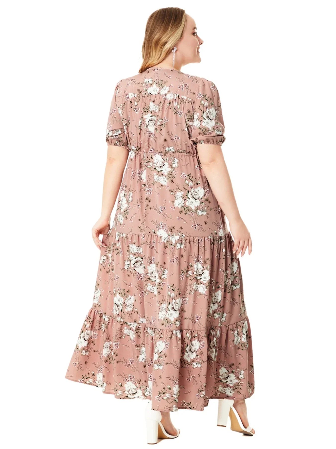 Annabelle - plus size bloemenprint jurk met halve split