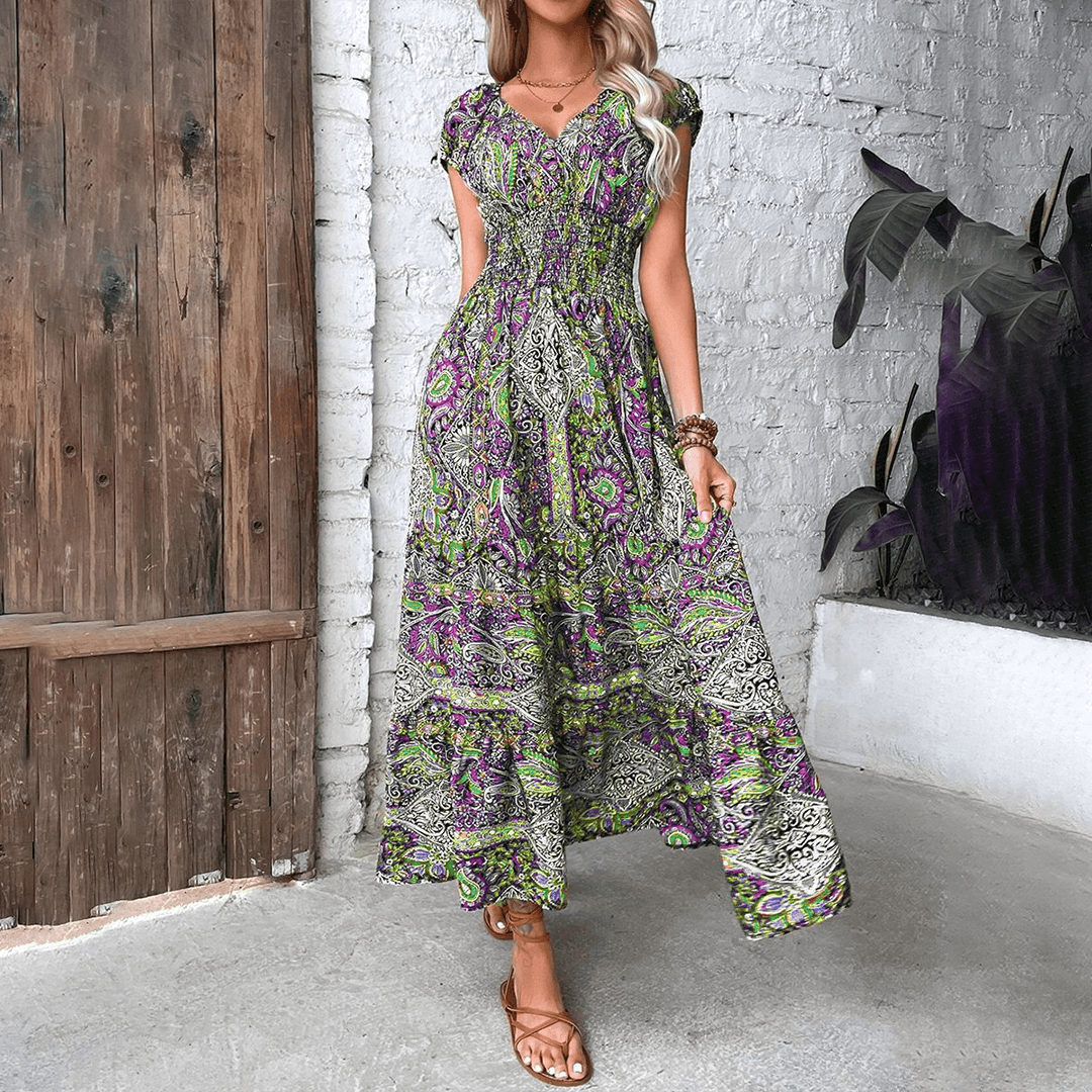 Bohemian Paisley Maxi Dress | Green | Rayon | Perfect for Casual Outings - ZyraLux Kleding en accessoires