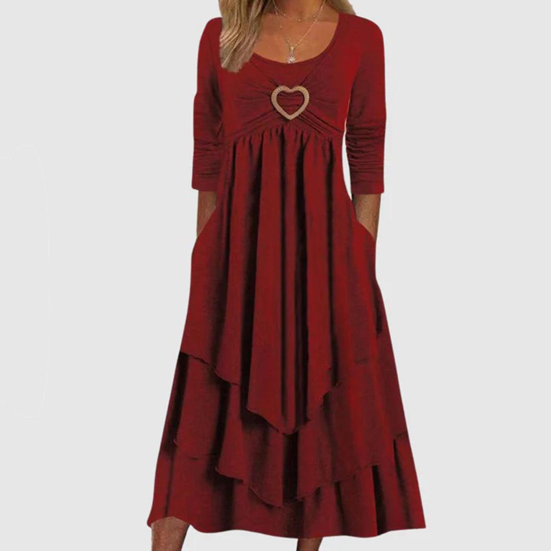 Romantic Heart Detail Midi Dress | Grey | Polyester | Ideal for Casual Events - ZyraLux Kleding en accessoires