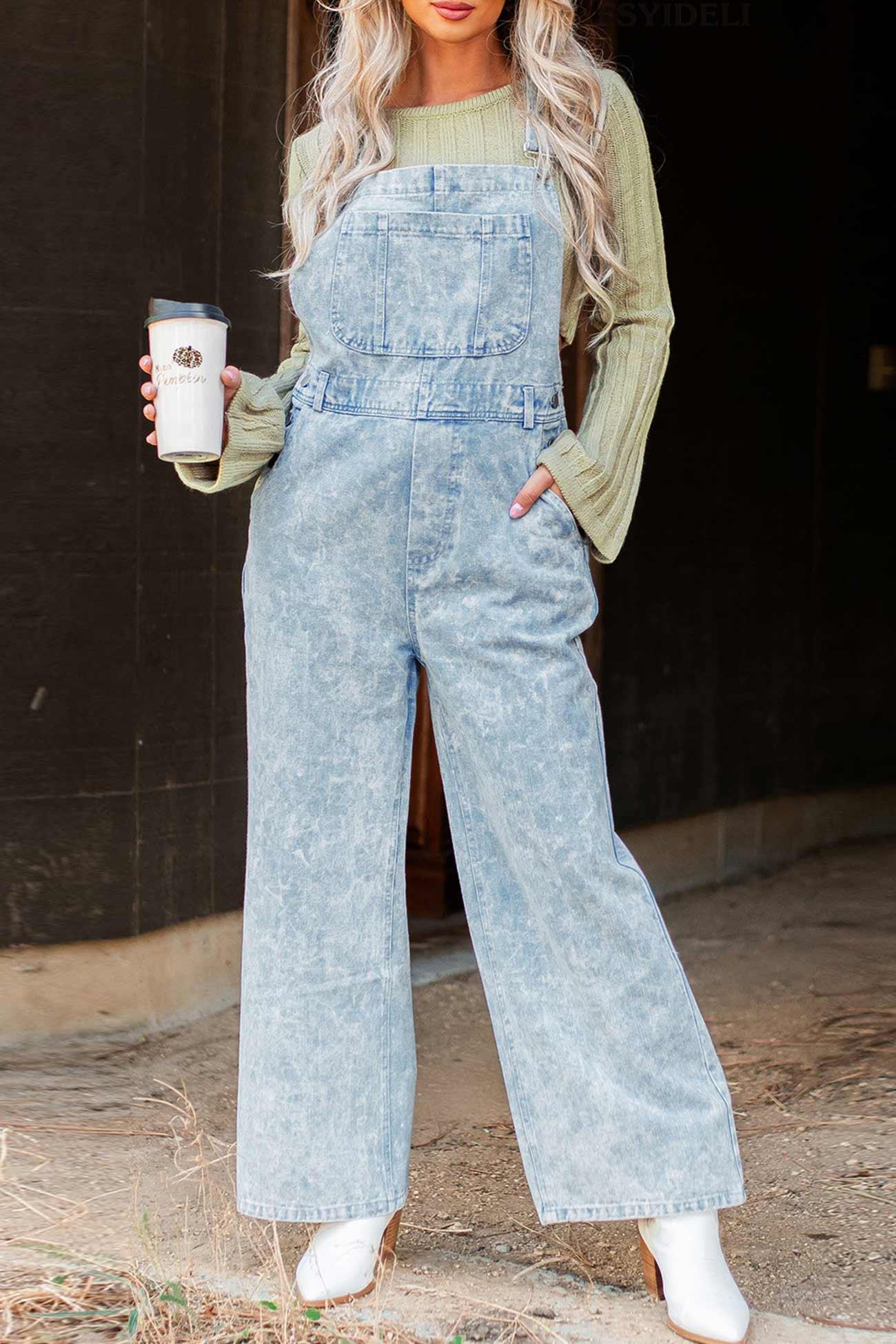 Alexandra - retro sleeveless loose straight denim jumpsuit - ZyraLux