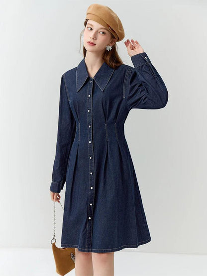 French Style Denim Dress - Blue - Cotton - Elegant and Casual - ZyraLux Kleding en accessoires